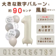 【風船付き 数字 バルーン】 くすみホワイト1 ナンバーバルーン 大きい 誕生日 風船セット くすみ アイボリー バースデー デコレーション