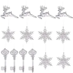 【新着商品】クリスマス飾り クリスマスツリー オーナメント アクリル 透明 雪の結晶 トナカイ 立体 ドロップ デコレーション 部屋 インテリア 装飾 14点セット