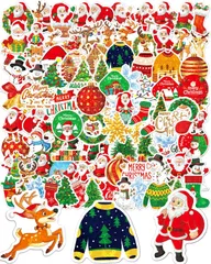【新着商品】クリスマス シール ステッカー 100枚セット キラキラ 飾り 可愛い クリスマスツリー 雪だるま サンタクロース トナカイ 防水 ステッカー DIY 手帳 ノート 水筒 パソコン 車 バイク ギター 旅行箱 装飾 日記 文房具(TN-Q22)
