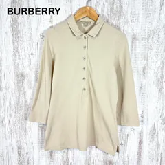 現行モデル BURBERRY BRIT バーバリーブリット サイドスリット ノバチェック 鹿の子 7分袖 ポロシャツ ベージュ レディース トップス