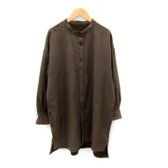 コムサイズム COMME CA ISM シャツ ブラウス ロング丈 長袖 バンドカラー 無地 オーバーサイズ 9 茶 ブラウン /SY48