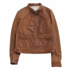 自由区 ジユウク 羊革 ラムレザー ライダースジャケット ジップアップ アウター ブラウン サイズM レディース 【中古】