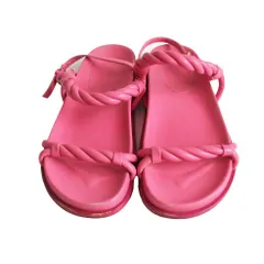 JIMMY CHOO ジミーチュウ レザー ストラップ フラット サンダル ピンク サイズ23cm レディース 【中古】