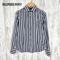 美品 BURBERRY BLUE LABEL バーバリーブルーレーベル ホースロゴ刺繍 ストライプ 総柄 長袖 シャツ レディース トップス パープル 紫