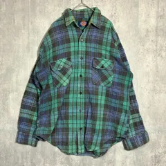 長袖 メンズ  緑　グリーン　中古 シャツ　チェックシャツ　冬着　古着　ディッキーズ