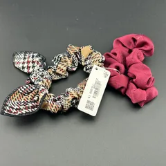 【新品】定価1650円 ヘアアクセサリー リボン パープル シュシュ ブラウン ヘアゴム◆