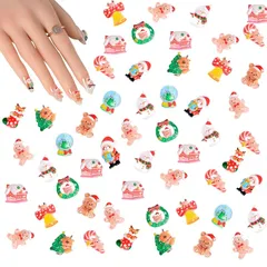 【新品】 ネイルパーツ クリスマス 約100セット 可愛い サンタ 雪だるま クリスマスツリー トナカイ ベル 3D 立体 大きい ネイルパーツ ストーン ネイルアート ジュエリーパーツ 手芸 ハンドメイド デコパーツ ネイル飾り (カラフル C) 1