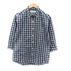 グリーンレーベルリラクシング ユナイテッドアローズ green label relaxing カジュアルシャツ ボタンダウン 七分袖 チェック柄 M オフホワイト 黒 ブラック /HO34