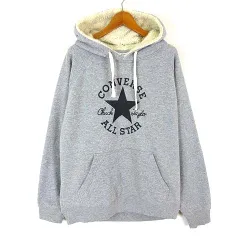 コンバース CONVERSE パーカー スウェット 裏ボア プルオーバー ロゴ フード ストレッチ 長袖 L グレー 黒 ブラック