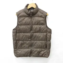ユニクロ UNIQLO ダウンベスト ウルトラライトダウン ジップアップ スタンドカラー ナイロン 茶 ブラウン XL