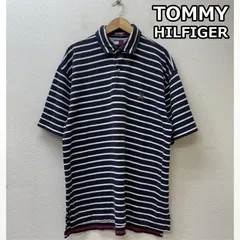 トミーヒルフィガー 90年代 ビンテージ マレーシア製 フラッグタグ ロゴ 刺繍 ボーダー柄 鹿の子 半袖 ポロシャツ 白 紺 ホワイト ネイビー メンズ L ISItems【USED】【古着】【中古】50137430