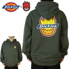 DICKIES ディッキーズメンズ パーカーDICKIES x SPITFIRE HOODIE ディッキーズ × スピットファイア フーディーOLIVE GREEN オリーブグリーン ロゴ キャラ コラボスケーター TATOO ローライダー 作業着 大きめ