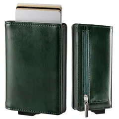 [zepirion] キャッシュレスに最適化 クレジットカードケース スキミング防止 磁気防止 スライド式 アルミニウム PUレザー グリーン(レザー) 1