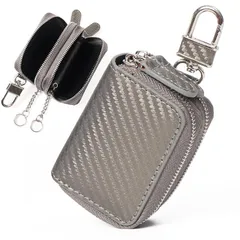 [GROOVE GEAR] キーケース ダブルファスナー 2個収納 2つ スマートキーケース スマートキー対応 メンズ 本革 カーボンレザー スマートキー 車 ggs-2003 シルバーグレー 0