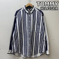 トミーヒルフィガー ビンテージ フラッグタグ 中国製 ストライプ柄 ボタンダウン 長袖 シャツ 白 紺 ホワイト ネイビー メンズ XL ISItems【USED】【古着】【中古】50140389