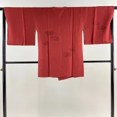【美品】 道行 身丈86cm 裄丈66cm M 和装コート 角衿 扇面 草花 刺繍 赤茶 正絹 秀品 【中古】