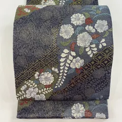 【美品】 袋帯 秀品 辻が花柄 花菱 金糸 箔 灰紫 六通 正絹 【中古】