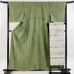 名古屋帯 美品 秀品 川島織物 落款あり 幾何学 灰緑 正絹 中古 袋帯 美品 名品 草花 立涌 灰緑 全通 正絹 中古 袋帯 美品