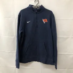 B89 ナイキ M アメリカ古着 ハーフジップ コットンポリエステル 長袖 スウェット ネイビー NIKE メンズ
