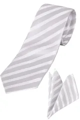 結婚式 ネクタイ＆チーフ セット 洗える 白 [ロイヤルコード] シルバー グレー 礼服 フォーマル メンズ パーティー 2次会 2点セット