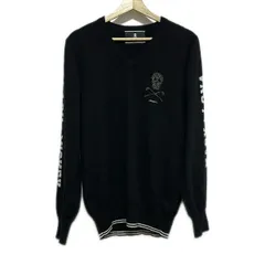MARK&LONA(マークアンドロナ) 長袖セーター サイズL レディース - 黒×白 Vネック/カシミヤ/スカル/ミッキーマウス/ラインストーン