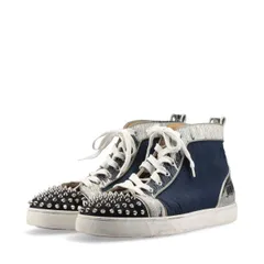 Christian Louboutin クリスチャンルブタン LOU SPIKES ORLATO FLAT スパイクスタッズ ファブリック ハイカットスニーカー メンズ 42 ネイビー