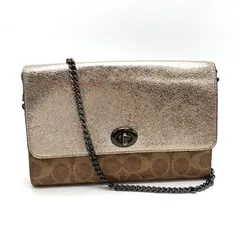 【中古】美品 COACH コーチ シグネチャー ターンロック レザー ショルダー バッグ eH1093A