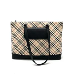 【中古】良品 BURBERRY バーバリー ノバチェック レザー キャンバス トート バッグ eY1060N