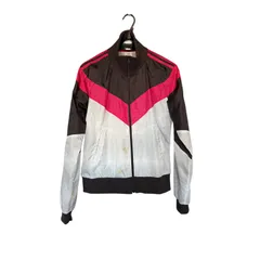 Z1588 【訳あり】adidas アディダス シャカシャカ ナイロンジャンパー レディースM グレー ピンク トラックジャケット スポーツ