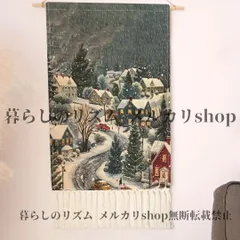 クリスマスタペストリー タッセルタペストリー キャラクター 油絵風 クリスマス 街プリント柄 リビングルーム 寝室用 壁飾り 手作業ウォールハンギング  洗える模造タペストリー  ホームデコレーション クリスマスデコレーション