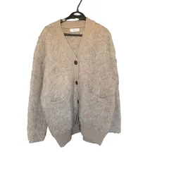 Z1588 AER アダムエロペ ニット カーディガン 起毛素材 長袖セーター レディース F ウール混 Ｖネック トップス グレージュ ベージュ