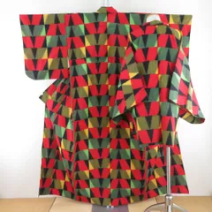 ウール着物 アンサンブル 羽織セット 市松柄 単衣 黒色 多色 バチ衿 カジュアルきもの 仕立て上がり 身丈155cm