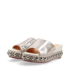 Christian Louboutin クリスチャンルブタン スタッズ レザー サンダル レディース 34 シルバー × ホワイト スペイン製