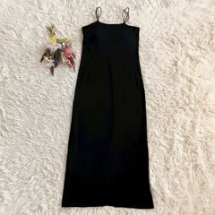 『select MOCA』セレクトモカ　ダブルストラップカップ付きリブキャミワンピース　インナーワンピース　ノースリーブ　Iライン　バックスリット　綿　コットン　黒(F)