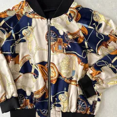 リバーシブル総柄ナイロンブルゾン 総柄 L 古着 レディース