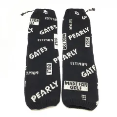 【超美品】パーリーゲイツ ニットレッグウォーマー ダークネイビー×白 ロゴ総柄 ドローコード レディース FR ゴルフウェア PEARLY GATES