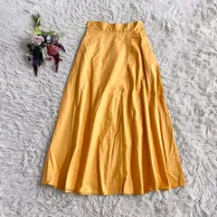 フォロワー限定お得なクーポン配布中！ 『GU』ジーユー　ラップ風ロングスカート　マキシ　Aライン　フレア　サイドファスナー　ポケット有　綿　コットン　黄色(M)