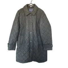 Z1589 LANDS'END ランズエンド コート レディースXL ダークグレー キルティング 中綿コートジャンパー ジャケット