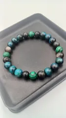 【No.263】天然石ブレスレット　マラカイト・ブルータイガーアイ・オブシディアン
