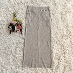 フォロワー限定お得なクーポン配布中！ 『Alma Design』アルマデザイン　リブロングタイトスカート　ニット　Iライン　バックスリット　ウエストゴム　ウエスト紐付き　ポケット有　綿　コットン　グレー(L)