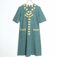 サイトウトヨコ Saito toyoko★リボンモチーフ♪ニットの半袖ワンピース 緑×黄色系 z16064