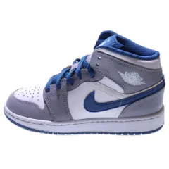 NIKE (ナイキ) GS AIR JORDAN 1 MID TRUE BLUE エアジョーダン1 トゥルーブルー ミッドカットスニーカー レディース ホワイト/グレー/ブルー US4Y/23cm DQ8423-014
