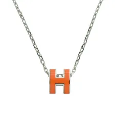 新品同様 エルメス ポップアッシュ ミニ メタル シルバー金具 オレンジ 橙 ネックレス 1313 HERMES