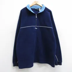 XL/古着 フィラ FILA 長袖 ハーフジップ フリース ジャケット メンズ 00s ワンポイントロゴ ロング丈 紺 ネイビー 25nov04 中古 アウター