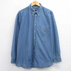 XL/古着 ラルフローレン チャップス 長袖 ブランド シャツ メンズ 90s ワンポイントロゴ 大きいサイズ コットン ボタンダウン 紺 ネイビー 