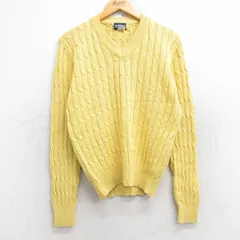 S/古着 ランズエンド 長袖 ケーブル セーター メンズ 00s コットン Vネック 黄 イエロー 25nov04 中古 ニット トップス