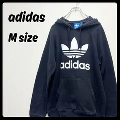 adidas アディダスオリジナル ブラック トップス パーカー ビッグロゴ Mサイズ メンズ 古着
