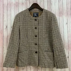 バーバリーズ Burberrys スーツ セットアップ ノーカラージャケット 肩パッド タイトスカート ウール チェック柄 ベージュ系  9 レディース