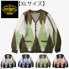 ユニバード UNIVERD72 カーディガン メンズ レディース モヘアタッチ モヘアライク ニット シャギー ボア カーデ ダイヤモンド柄 ダイヤ柄 トップス アウター 羽織り Vネック 起毛 春 秋 冬 長袖 XLサイズ 22328