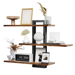 新品 THCTYRP 壁用フローティングシェルフ 3段 木製 壁掛け棚 収納ラックバスルーム・寝室・リビング対応 調節可能 耐荷重設計 植物や本や写真用の装飾ウォールシェルフ（ブラウン3層）